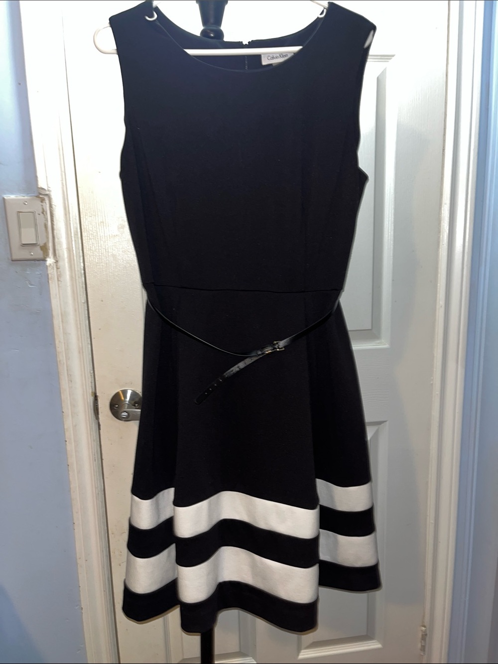 Calvin Klein Black and White Sleeveless Fit & Flare Dress